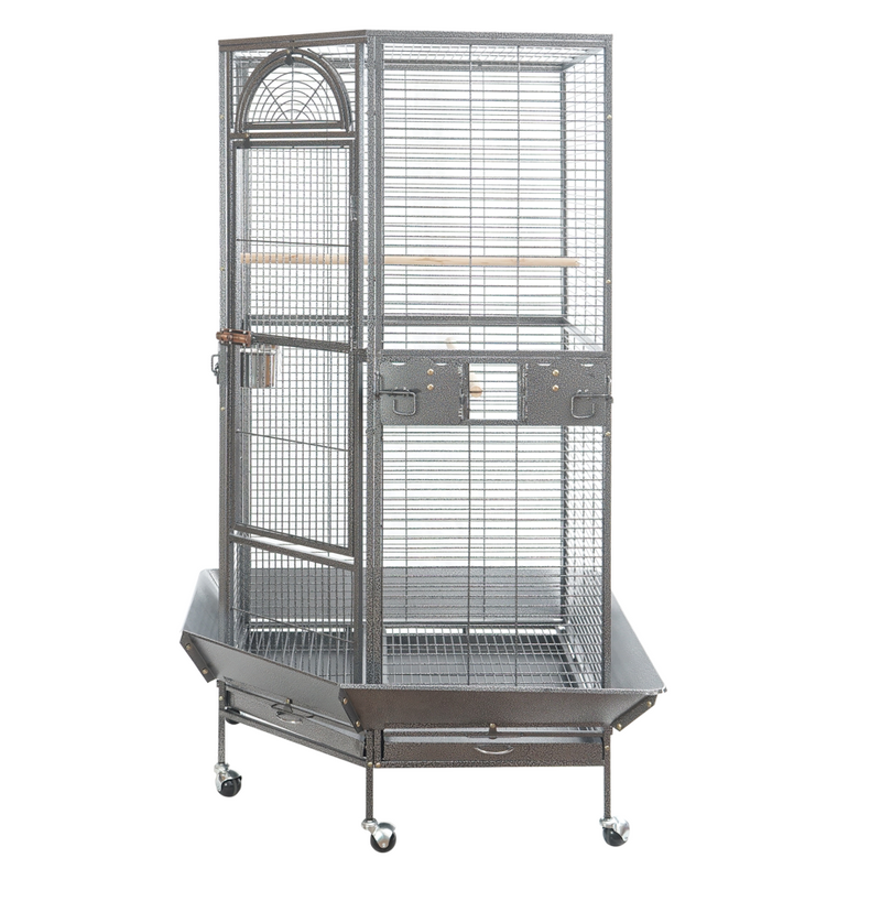 YES4PETS 161 cm XL Corner Bird Cage Pet Parrot Aviary Perch Castor Wheel Stand Black Silver