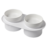 Ribbed Ceramic Double Pet Bowl 3pc Set - Pink